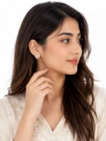 Sparkling silver earrings for girls in front view