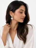 Luxury silver geometric drop earrings design for women