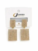 Woman wearing elegant Pakistani Earrings with crystal design