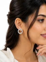 Round Crystal Stud Earrings for women with sparkling crystal design
