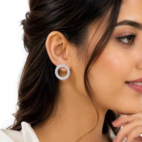 Round Crystal Stud Earrings for women with sparkling crystal design