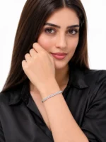 Silver two-row crystal hand bracelet for women