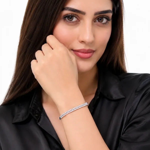 Silver two-row crystal hand bracelet for women