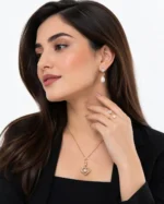 Simple jewellery set with elegant pearl pendant and matching earrings