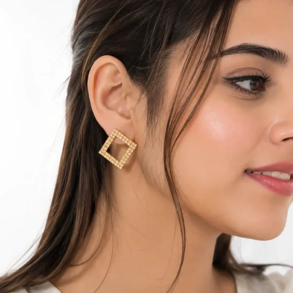 Square crystal earrings for girls with sparkling geometric design