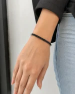 Black two-row crystal hand bracelet for women front view